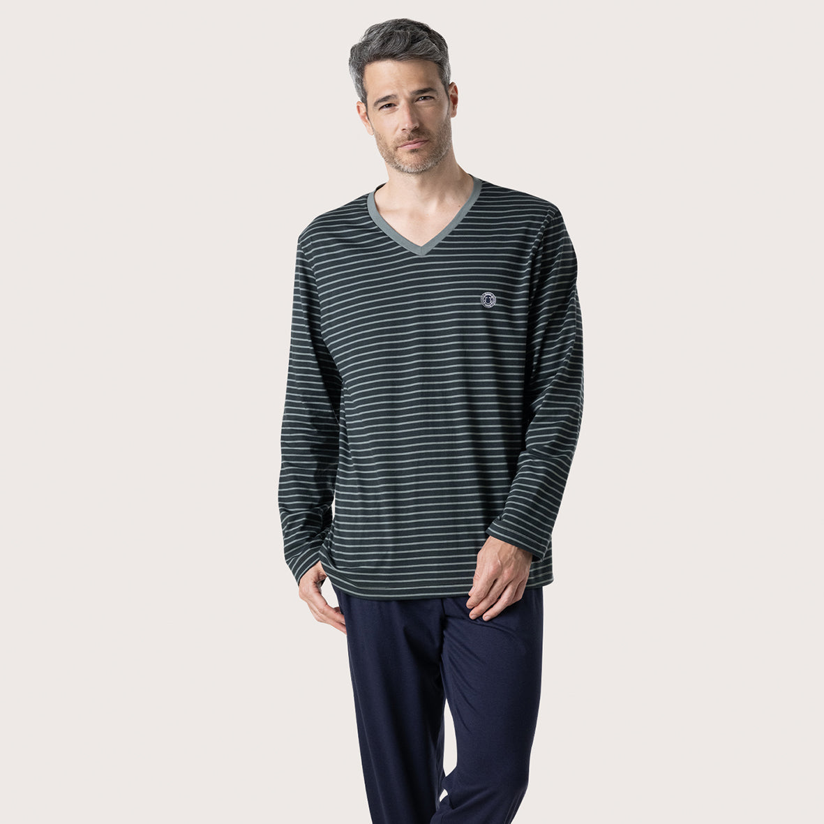 Eminence Pyjama Long Col V Homme Business - 100% Coton Premium Peigné - Confort Optimal