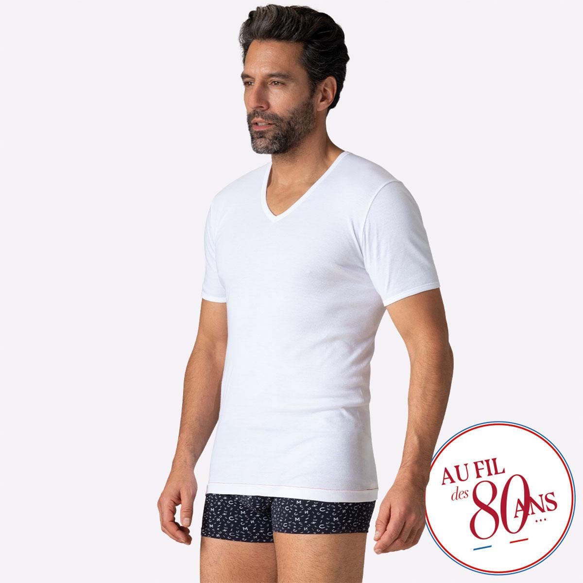 Tee-shirt col V homme Pur Coton 80 ans Eminence