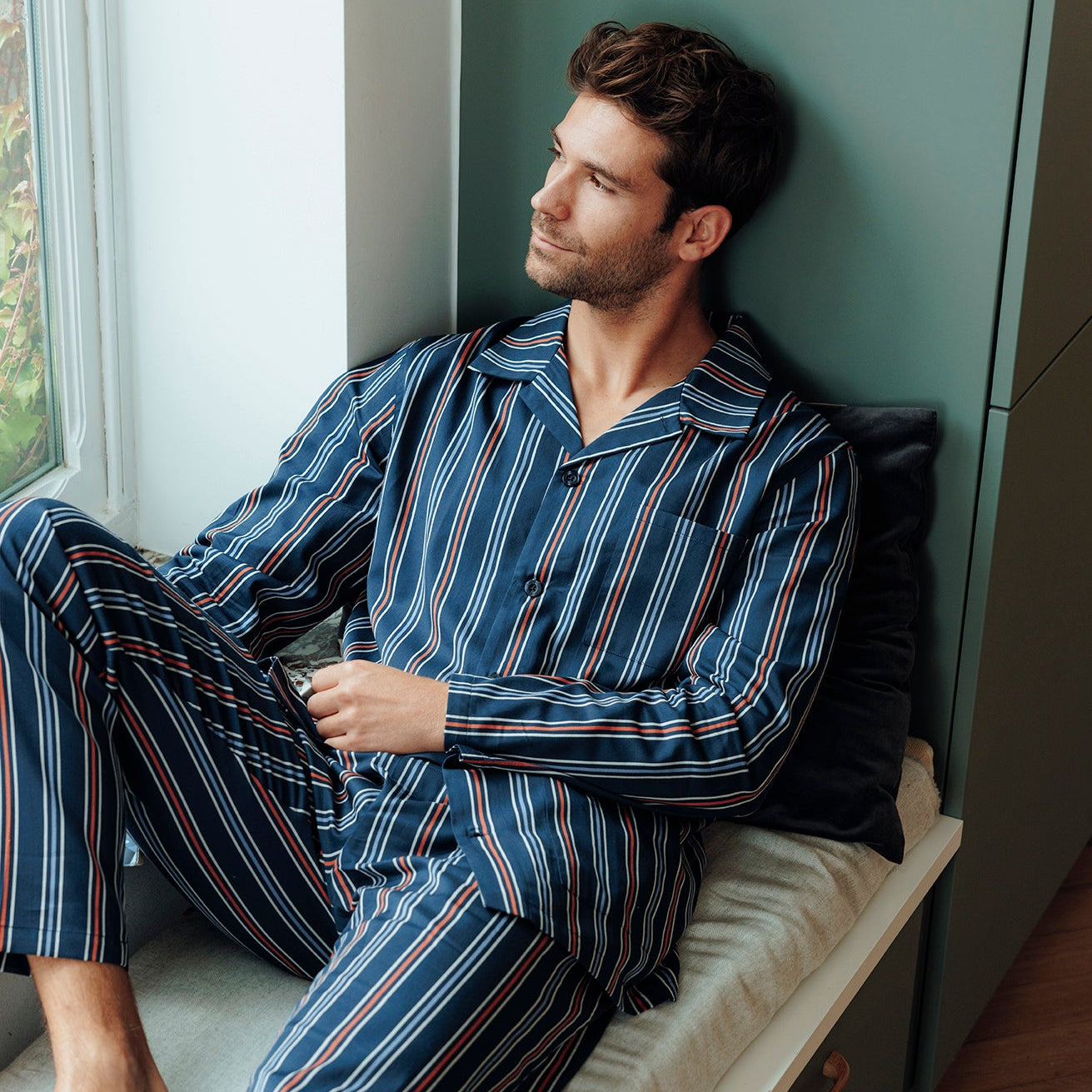 Pyjama long droit ouvert homme Popeline Eminence